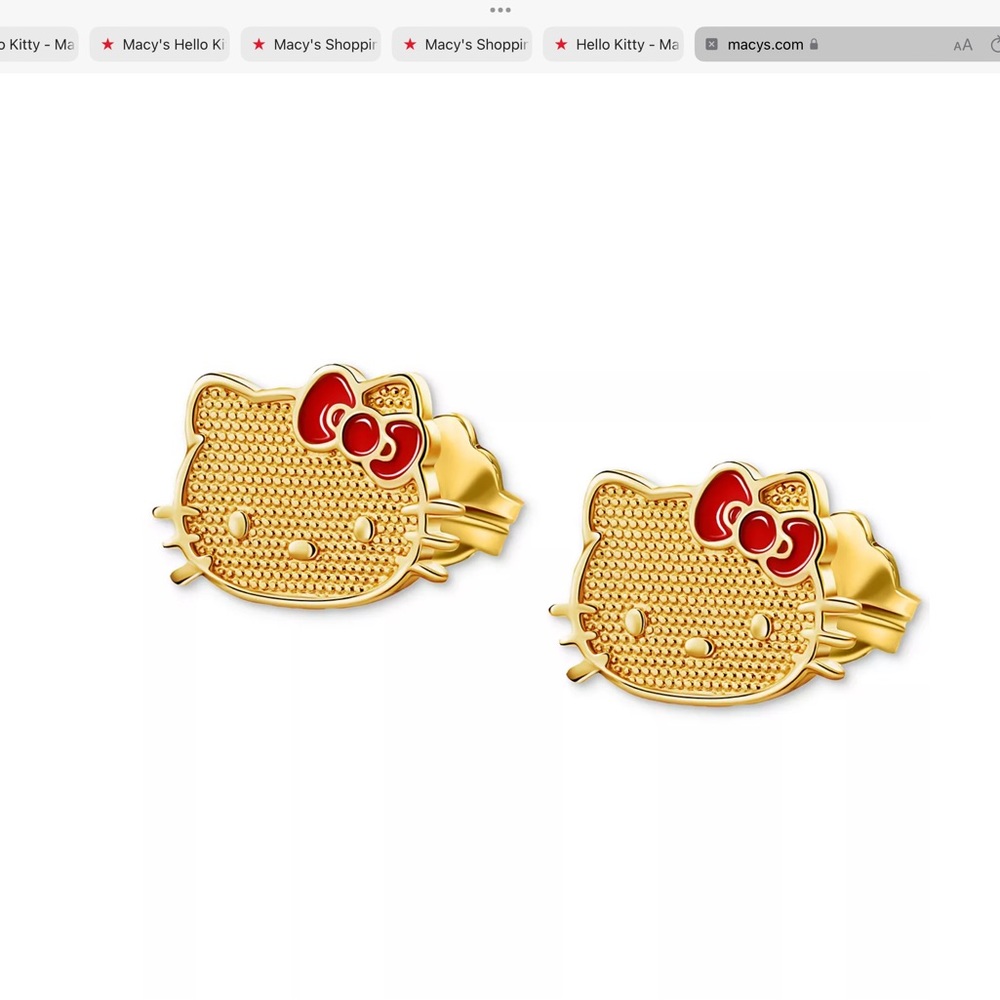 Red Enamel Bow Hello Kitty Stud Earrings in 10k Gold
